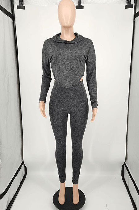 Black Wholesale Simple Long Sleeve Hoodie Pancil Pants Sport Sets XMY076-3