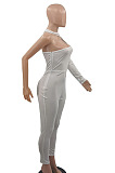 Balck Women Long Sleeve One Shoulder Solid Color Sexy Bodycon Jumpsuits QMX1012-2