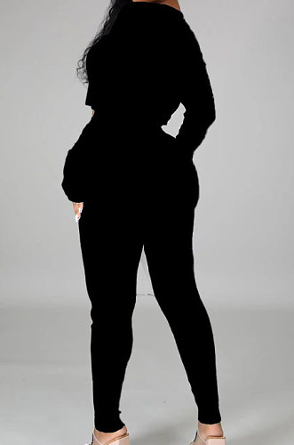 Black Women Autumn Winter Sexy Crop Personality Printing Pants Sets PY0838-1