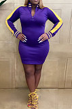 Pink Euramerican Women Long Sleeve Zipper Casual Tight Mini Dress HZF57812-2