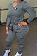 Gray Wholesale Casual Long Sleeve V Neck T-Shirts Drawsting Pants Solid Color Sets PQ8059-1