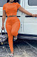 Orange Women Shirred Detail Pure Color Short Sleeve T Shirt Bodycon Pants Sets AL153-4