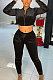 Black Autumn Winter Velvet Long Sleeve Zip Front Crop Coat Pencil Pants Casual Sets SQ90081-3