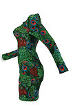 Purple Sexy Women Peacock Feathers Printing Irregular Zipper Mini Dress HZF57811-2