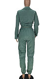 Red Euramerican Women Corduroy Solid Color Button Tied Turn-Down Collar Cardigan Pants Sets QMQ7066-2
