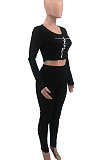 Black Women Autumn Winter Sexy Crop Personality Printing Pants Sets PY0838-1