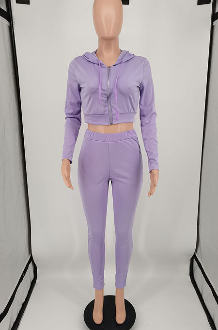 Orange Cotton Blend Long Sleeve Zip Front Coat Pencil Pants Solid Color Sport Sets XMY072-5