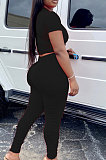 Red Women Shirred Detail Pure Color Short Sleeve T Shirt Bodycon Pants Sets AL153-5