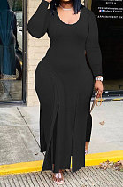 Black Cotton Blend Long Sleeve Irregularity V Neck Top Bodycon Pants Sets YFS10023-3