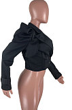 Black Fashion Newest Puff Sleeve Lapel Neck Double-Breasted Solid Color Coat TZ1207-1