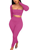 Black Women Autumn Winter Elastic Sexy U Collar Solid Color Long Sleeve Long Pants Sets MOL174-2
