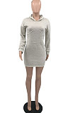 Gray Wholesale WoMen Long Sleeve Hooded Sport Casual  Mini Dress QSS51048-1
