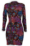 Purple Sexy Women Peacock Feathers Printing Irregular Zipper Mini Dress HZF57811-2