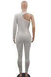 Balck Women Long Sleeve One Shoulder Solid Color Sexy Bodycon Jumpsuits QMX1012-2