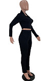 Light Blue Newest Simple Long Sleeve Zip Front Coat Bodycon Pants Solid Color Sets ARM8307-1
