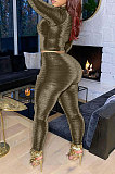 Gray Simple Woman Velvet Long Sleeve High Collar Top Bodycon Pants Slim Fitting Sets TK6143-3