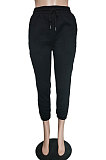 Gray Sport Casual Solid Color Drawsting Ankle Banded Pants BBN205-3