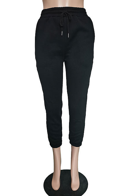 Black Sport Casual Solid Color Drawsting Ankle Banded Pants BBN205-4
