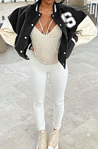 Black Autumn Winter Women Euramerican Fashion Cardigan Printing Ribber Coat SMY81116-3