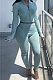 Light Blue Newest Simple Long Sleeve Zip Front Coat Bodycon Pants Solid Color Sets ARM8307-1
