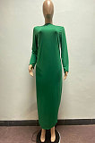 Red Women Long Sleeve Pure Color Both Sides Wear Fashion Long Dress AYM5036-2