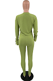 Light Brown Fashion Ribber Horn Sleeve Round Collar Top Pencil Pants Slim Fitting Two-Piece TD80055-3