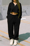 Wine Red Women Fashion Casual Pure Color Long Sleeve Crop Pants Sets AYQ08020-3