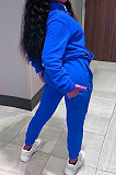 Blue Women Long Sleeve Pure Color Printing Casual Pants Sets SMY81115-2