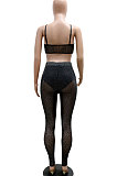 Black Mesh Spaghetti Sexy Condole Belt Tank Solid Color Sleeveless Pants Sets With Underwear YF9268