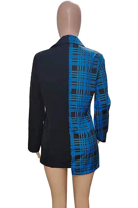 Yellow Plaid Digital Print Contrast Color Spliced Long Sleeve Single-Breasted With Beltband Shirts SZS8170-1