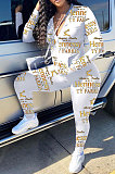 Pink Cotton Blend Letter Printing Long Sleeve Stand Neck Zip Front Coat Pencil Pants Sport Sets TK6145-4