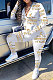 White Cotton Blend Letter Printing Long Sleeve Stand Neck Zip Front Coat Pencil Pants Sport Sets TK6145-5