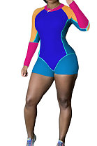 Blue Positioning Printing Contrast Color Milk Silk Sexy Mid Waist Tight Romper Shorts YY5300-3