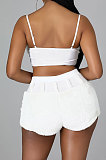 White Women Sleeveless Strapless Tank Pure Color Sport Sexy Condole Belt Shorts Sets YF9248-1