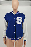 Dark Blue Autumn Winter Women Euramerican Fashion Cardigan Printing Ribber Coat SMY81116-2