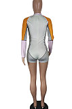 Gray Positioning Printing Contrast Color Milk Silk Sexy Mid Waist Tight Romper Shorts YY5300-1