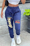 Blue Casual Letter Print Drawsting Sweat Pants CYY00030