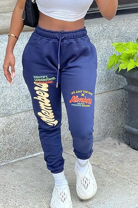 Blue Casual Letter Print Drawsting Sweat Pants CYY00030