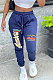 Blue Casual Letter Print Drawsting Sweat Pants CYY00030