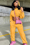 Black Euramerican Trendy Solid Color Autumn Winter Loose Crop Hooded Tassel Pocket Pants Sets AYM5038-3
