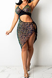 Black Women Irregular Halter Neck Strapless Sexy Mid Waist Pure Color Club Sequins Dew Waist Mini Dress YF9256-1