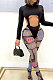 Black Personality Digital Letter Print Long Sleeve Backless Hollow Out Top Bodycon Pants Sexy Sets SZS8161-1