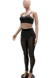 Black Mesh Spaghetti Sexy Condole Belt Tank Solid Color Sleeveless Pants Sets With Underwear YF9268