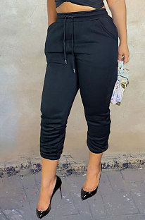 Black Sport Casual Solid Color Drawsting Ankle Banded Pants BBN205-4
