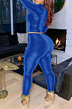 Gray Simple Woman Velvet Long Sleeve High Collar Top Bodycon Pants Slim Fitting Sets TK6143-3