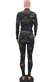 Pink Cotton Blend Letter Printing Long Sleeve Stand Neck Zip Front Coat Pencil Pants Sport Sets TK6145-4