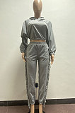 Orange Euramerican Trendy Solid Color Autumn Winter Loose Crop Hooded Tassel Pocket Pants Sets AYM5038-2