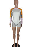 Black Positioning Printing Contrast Color Milk Silk Sexy Mid Waist Tight Romper Shorts YY5300-2