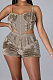 Khaki Women Sleeveless Strapless Tank Pure Color Sport Sexy Condole Belt Shorts Sets YF9248-2