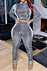 Gray Simple Woman Velvet Long Sleeve High Collar Top Bodycon Pants Slim Fitting Sets TK6143-3